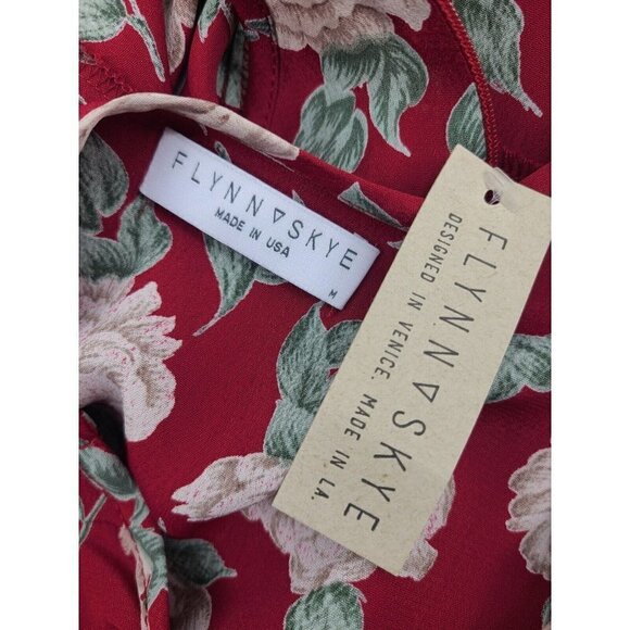 New Flynn Skye Elena Mini Dress Womens M Red White Roses Rayon LS Open Back - Picture 5 of 6